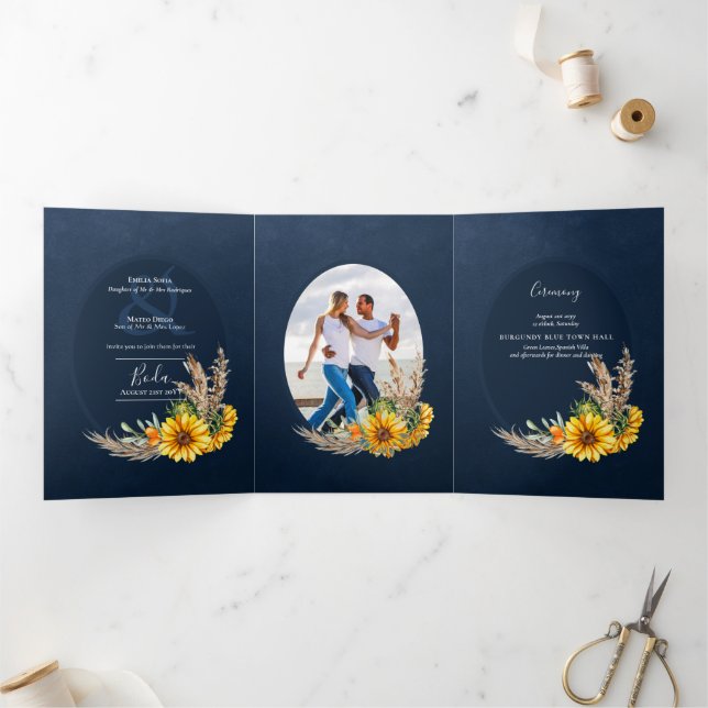 Trois Volets Nuestra Boda 6 pages Sunflower Mariage Invitation (Intérieur)