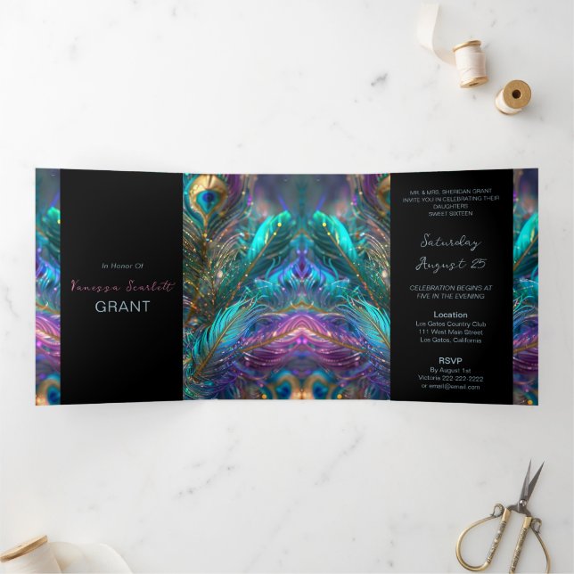 Trois Volets Plumes glamour Douceur 16 Invitation de fête (Intérieur)