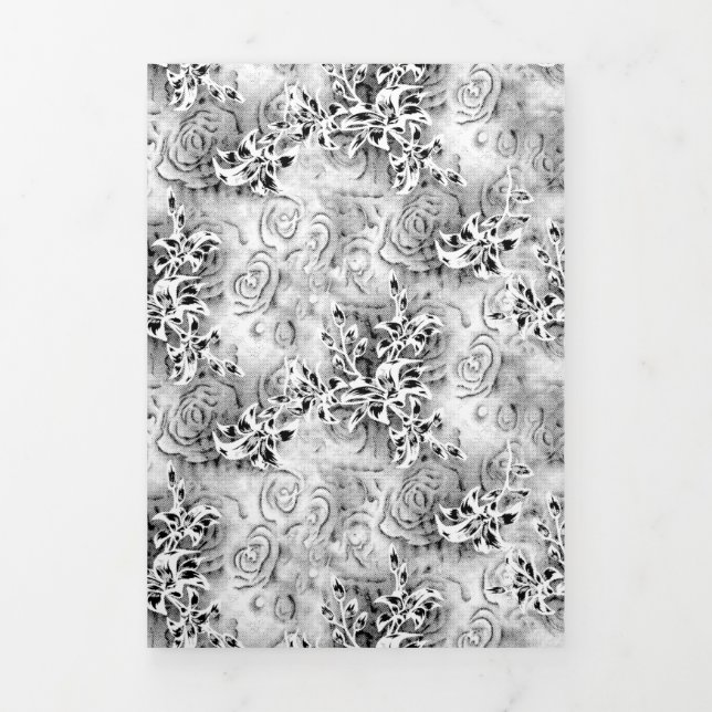 Trois Volets Programme de mariage élégant à motifs floraux noir (Page de couverture)