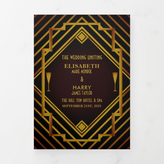 Trois Volets Programme de mariage Gatsby Gold 2020 (Page de couverture)
