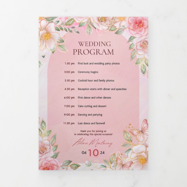 Trois Volets Programme du Jour de Mariage – Desi Fleur Rose et  (Page de couverture)