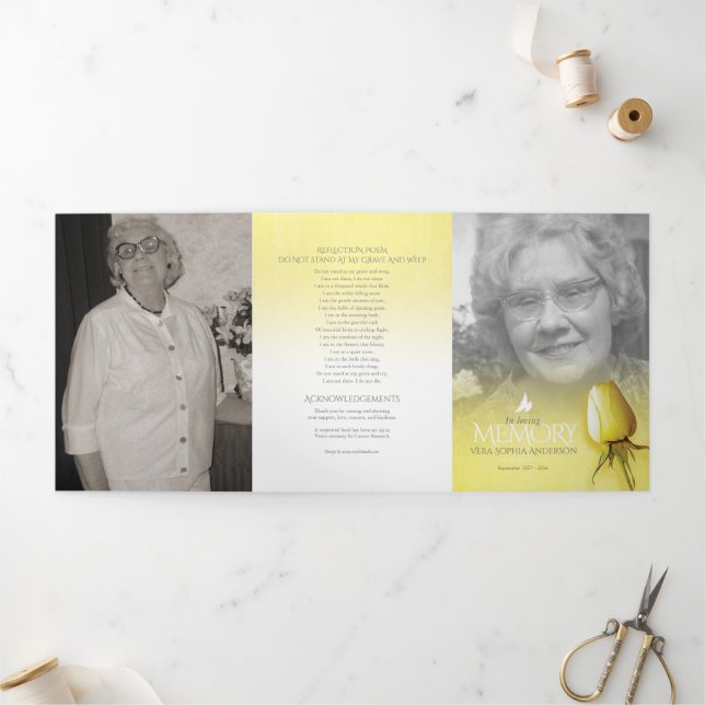 Trois Volets Programme funéraire ordre de service rose jaune (Extérieur)