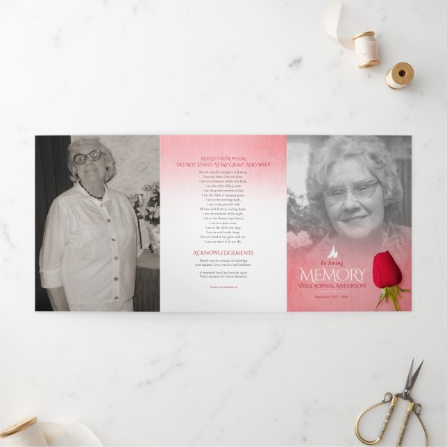 Trois Volets Programme funéraire ordre de service rose rouge (Extérieur)