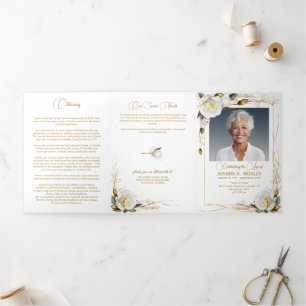 Trois Volets Rose & Gold Floral 6 Photo Poem Funeral Programme