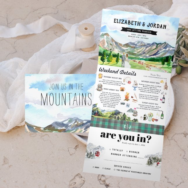 Trois Volets Rustique Montagne Rocheuse | Invitation de mariage (Créateur téléchargé)