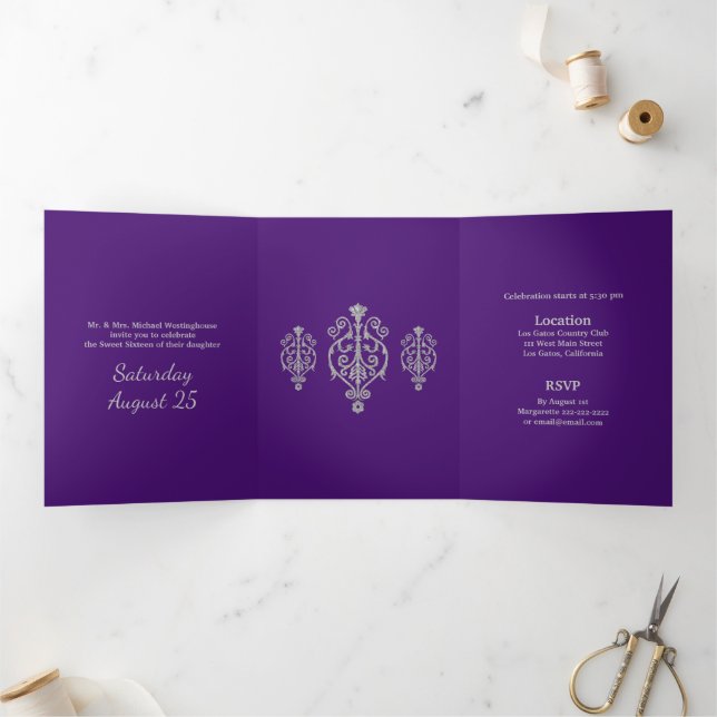 Trois Volets Silver Ghear Sweet 16 Party Invitation (Intérieur)