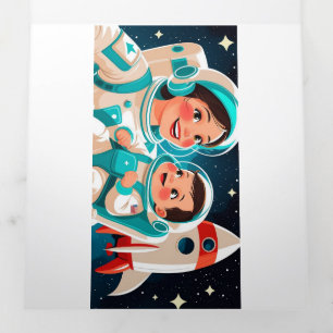 Trois Volets Space Adventure Invitation d'anniversaire - Cosmic