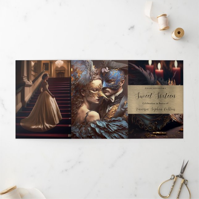 Trois Volets Sweet 16 Masquerade Party Invitation (Extérieur)