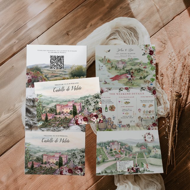 Trois Volets Toscane Italie | Invitation de mariage illustrée  (Créateur téléchargé)
