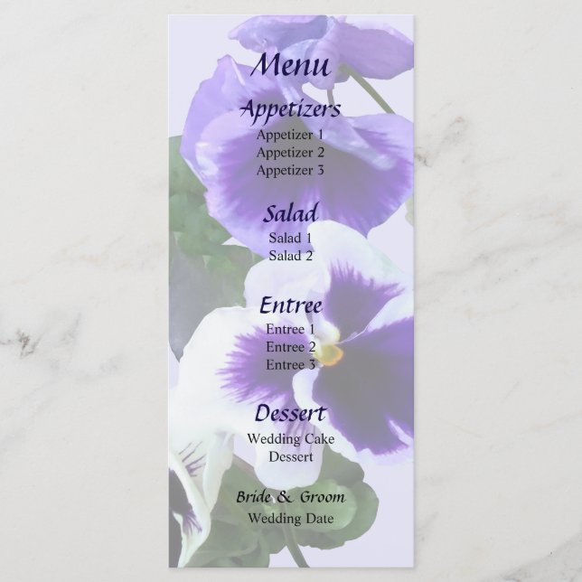 Trois volets violets dans un menu Mariage de ligne (Devant)