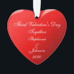 Troisième Saint Valentin Ensemble Noms Coeur Rouge<br><div class="desc">Imprimé avec des modèles de nom monogrammé et modèle d'année en fond de coeur rouge romantique pour les couples célébrant ensemble leur troisième Saint-Valentin. Fait un beau cadeau de Saint-Valentin pour lui.</div>