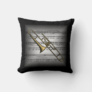 Trombone ~ Partition 3D ~ Coussin Gris/Noir