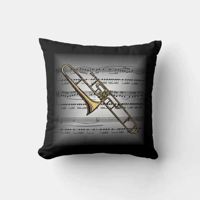 Trombone ~ Partition 3D ~ Coussin Gris/Noir (Recto)