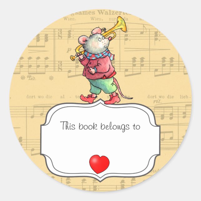 Trompette Souris Ce Livre Appartient À Nom Sticker (Devant)
