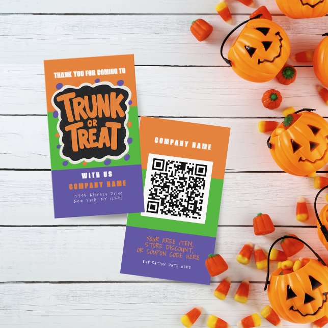 Tronc amusant ou traiter les Cartes de visite d'Ha (Trunk or Treat Halloween Coupon Business Cards Pack of 100 in Orange, Green, Purple and Black )
