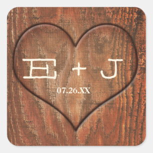 Tronc en bois Coeur sculpté Autocollant rustique