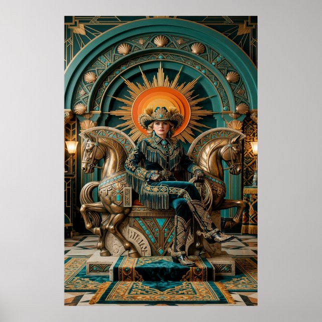 Trône doré de la Reine Cowgirl Western Art Déco (Devant)