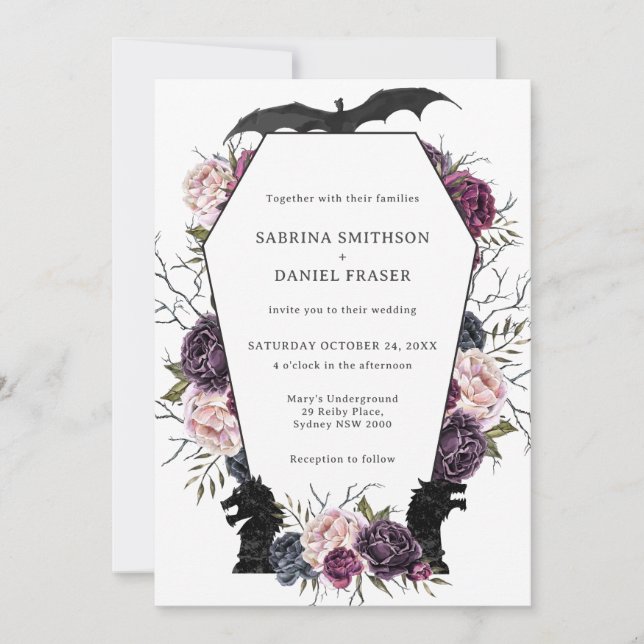 Trône Dragon Faire-part de mariage gothique médiév (Devant)