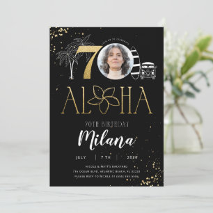 Tropical 70th Birthday Gold Invitation avec photo