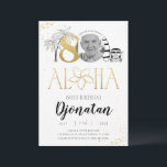 Tropical 80th Birthday Gold Invitation avec photo<br><div class="desc">Tropical 80th Birthday Gold Invitation Card with Photo fait partie de la collection Mariage. Ce produit est doté de scintilles de parties scintillant dorée personnalisables en section photo. Fait avec des polices décoratives. Explorez d'autres produits correspondants dans notre magasin.</div>