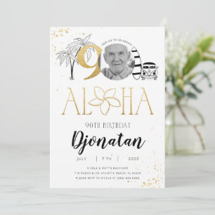 Tropical 90th Birthday Gold Invitation avec photo