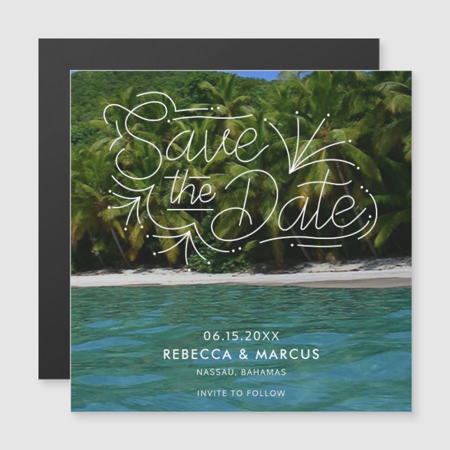 Tropical Beach Destination Wedding Save the Date (Devant / Derrière)