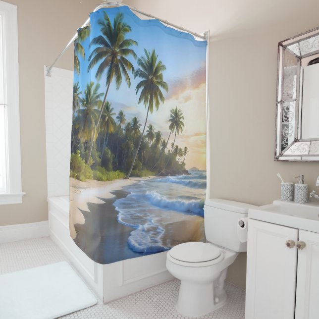 Tropical Beach Douche Rideau Image personnalisée (En situation)