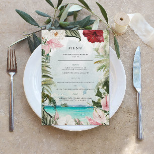 Tropical Beach Floral Palm   Menu de mariage
