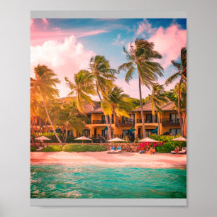 Tropical Beach Hotel avec Cocotiers Poster