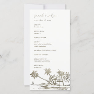 Tropical Beach Palm Sketch Gold Wedding Programme