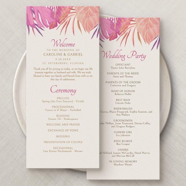 Tropical Beach Pink Wedding Program (Créateur téléchargé)