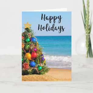 Tropical Beach Tree Happy Holidays Carte de voeux