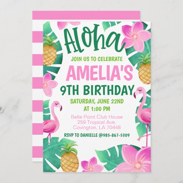 Tropical Birthday Party Invitation (Devant / Derrière)