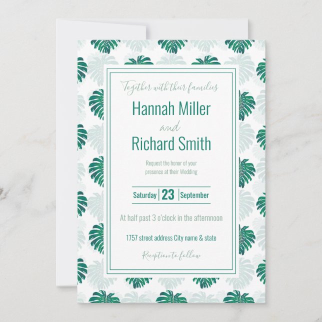 Tropical Blanc Vert Monstère Feuille Botanique (Devant)