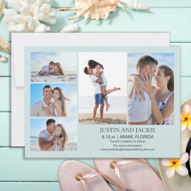 Tropical Blue 5 Photo Mariage Faire-part    (Tropical beach blue wedding photo Save the Date card)