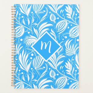 Tropical Blue Floral Pattern Diamond Monogramme