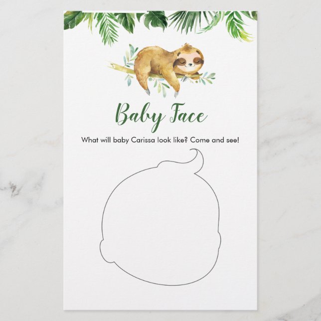 Tropical Boy Sloth Baby shower Baby Face Card (Devant)