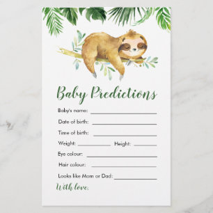 Tropical Boy Sloth Baby shower Baby Prédictions