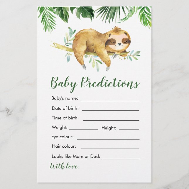 Tropical Boy Sloth Baby shower Baby Prédictions (Devant)