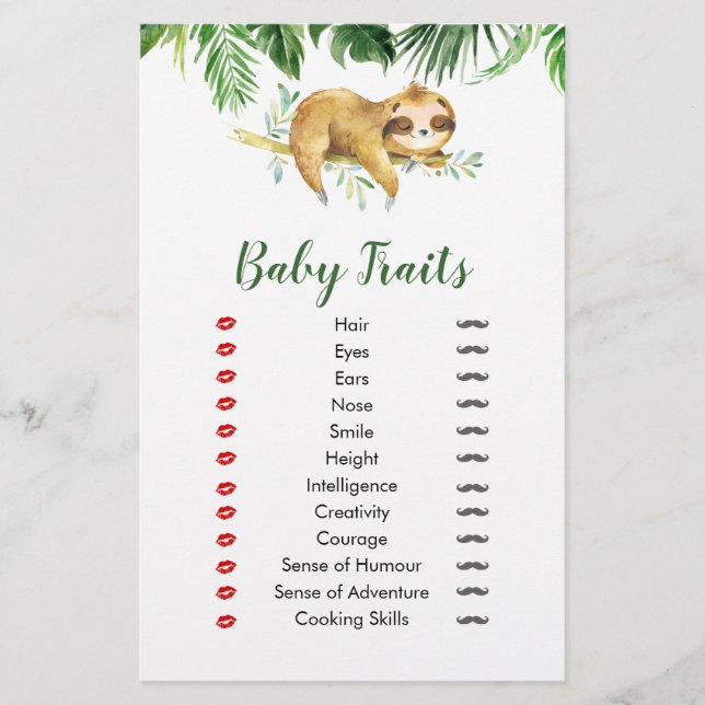 Tropical Boy Sloth Baby shower Baby Traits (Devant)