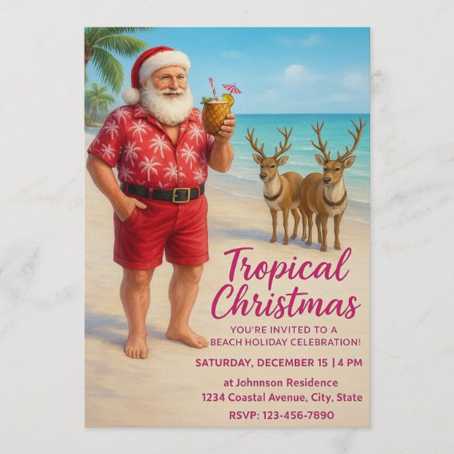 Tropical Christmas Beach Party Invitation (Devant)