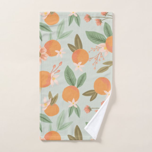 Tropical Citrus Floral Mint Green (Serviette à main)