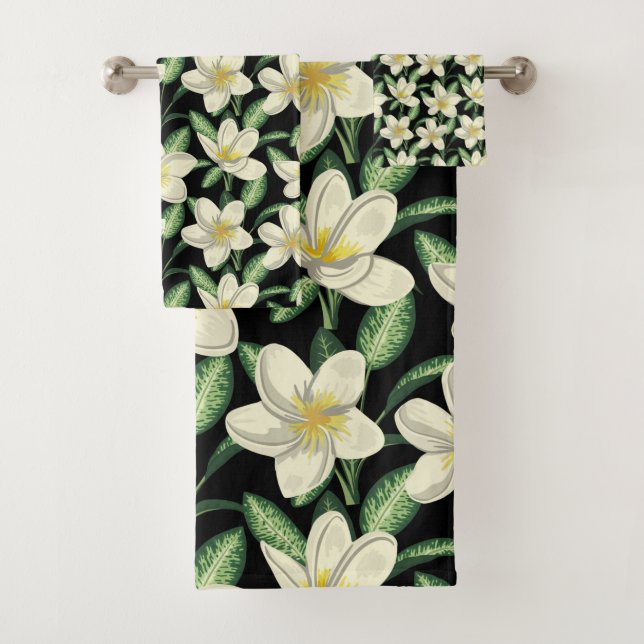 Tropical continu motif fleurs blanches feuille ver (En situation)