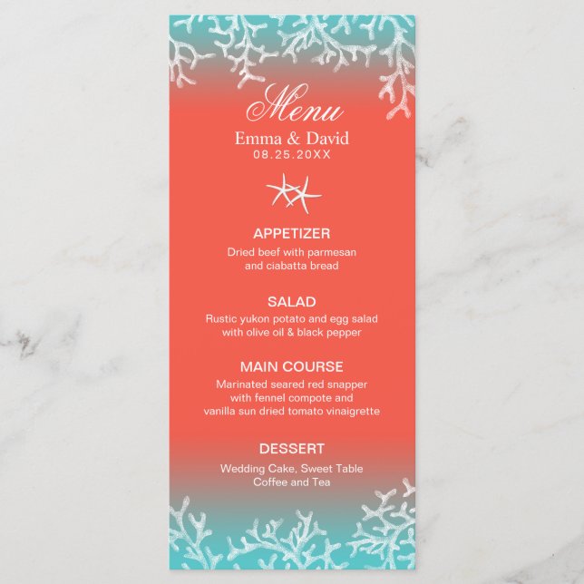 Tropical Coral Reef Starfish Plage Menu Mariage (Devant)