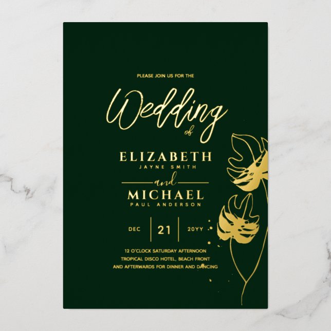 Tropical Disco Faire-part de mariage Gold GREEN Fo (Recto)