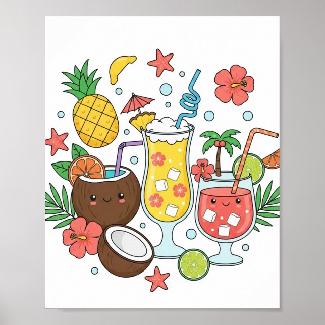 Tropical Drinks – Cute Summer Cocktail Poster (Devant)