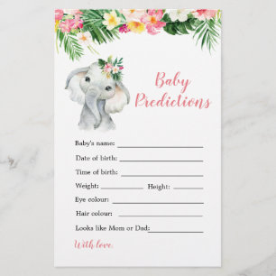 Tropical Elephant Girl Baby shower prédiction bébé