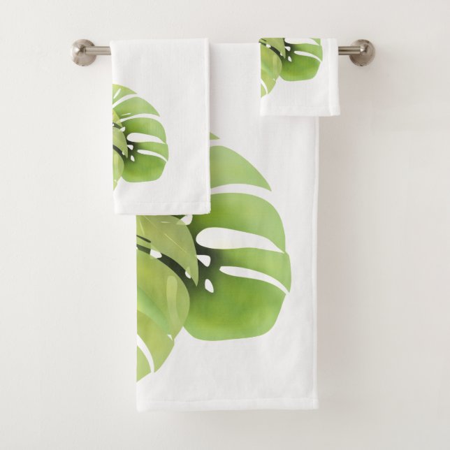 Tropical exotic green monstera leaves watercolor e (En situation)