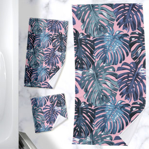 Tropical Feminine Blue Pink Jungle Feuilles