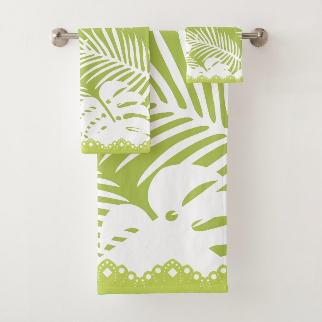 Tropical Feuille Vert Blanc Fancy Trim (En situation)